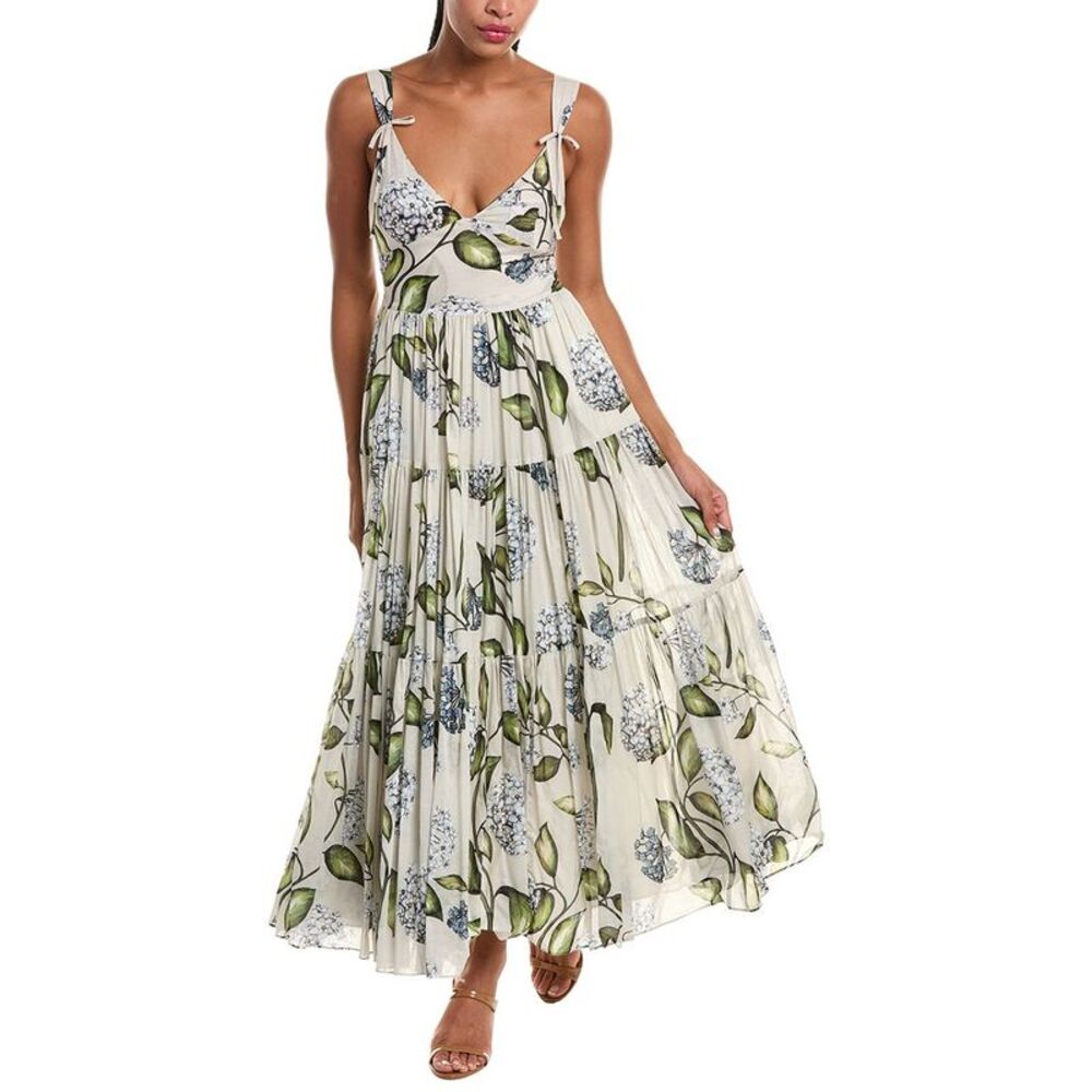 Oscar De La Renta Womens Porcelain Flowers Voile Dress, Blue